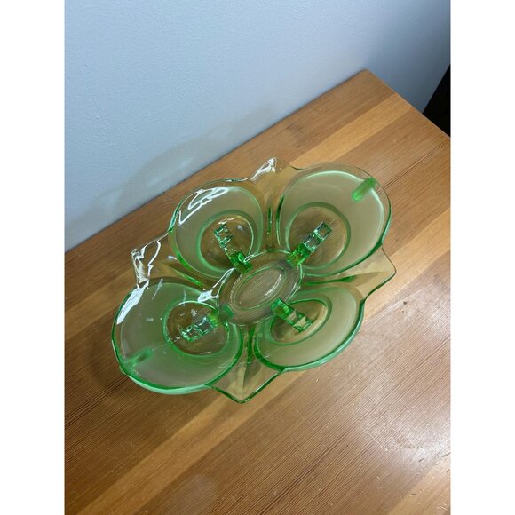 Heavy green glass fruit Bowl vase despression center piece art glass - Picture 6 of 7